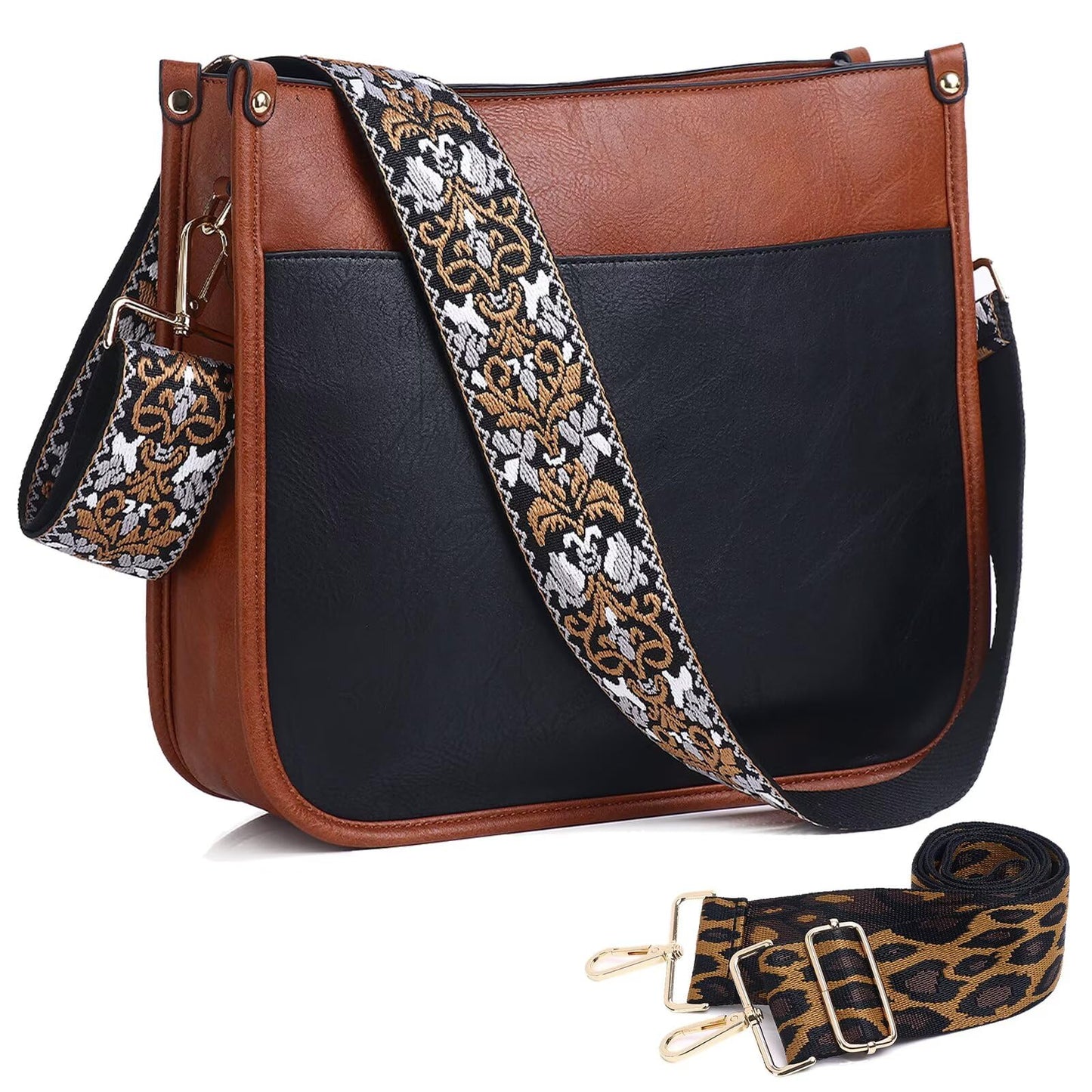 Crossbody Purse with Guitar Strap Zipped Pockets Handbag Shoulder Bag Vegan Leather Crossbody Bags for Women