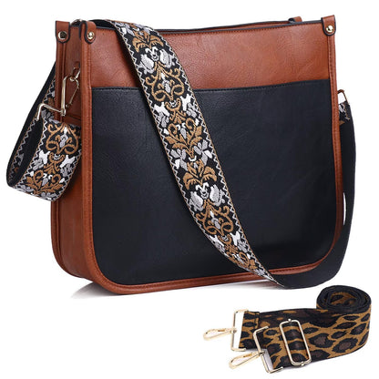 Crossbody Purse with Guitar Strap Zipped Pockets Handbag Shoulder Bag Vegan Leather Crossbody Bags for Women