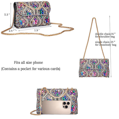 Flower Evening Handbags Chain Strap Square Shoulder Bag Crossbody Bag Crystals Rhinestone Clutch Purse