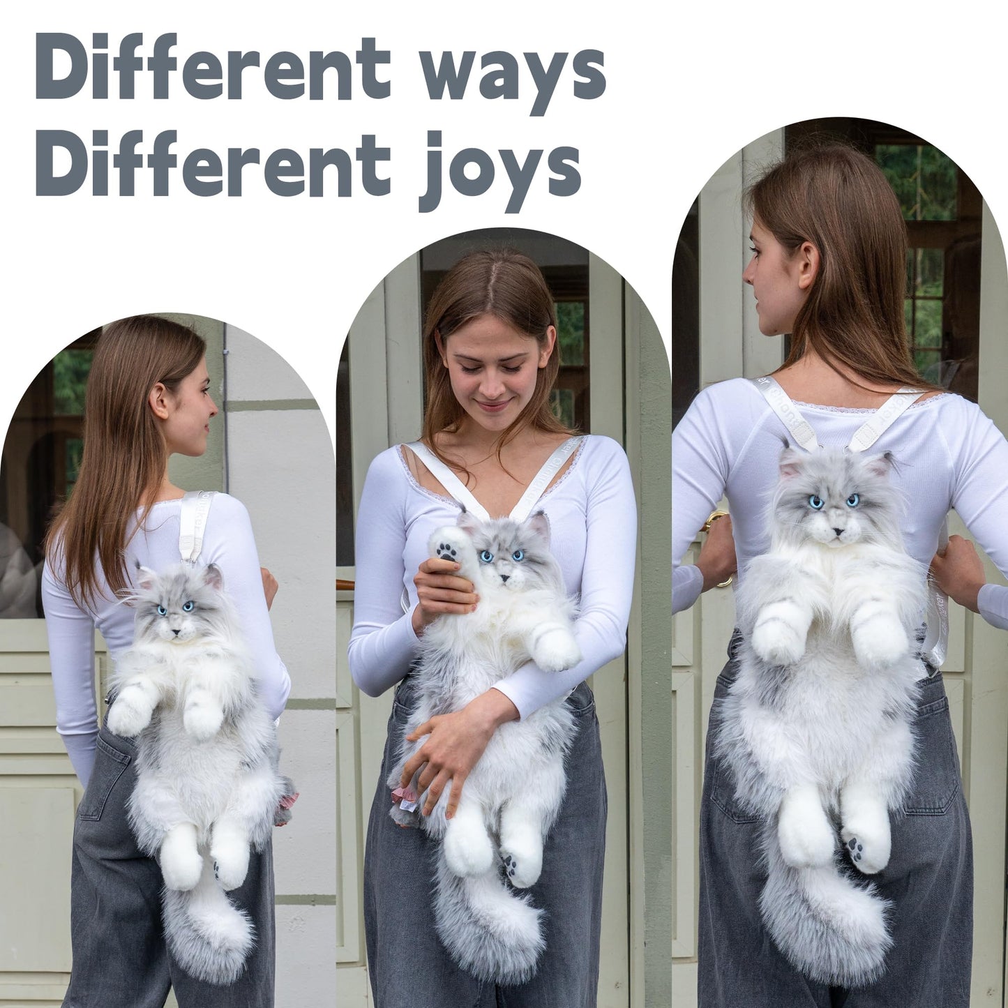 Chongker Cat Shaped Backpack - Handcrafted Stuffed Animals Plush Bag with Adjustable Shoulder, Crossbody, and Handbag Straps (MaineCoon Cat)