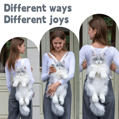 Chongker Cat Shaped Backpack - Handcrafted Stuffed Animals Plush Bag with Adjustable Shoulder, Crossbody, and Handbag Straps (MaineCoon Cat)