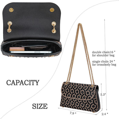 Flower Evening Handbags Chain Strap Square Shoulder Bag Crossbody Bag Crystals Rhinestone Clutch Purse