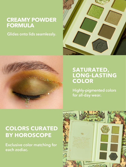 SHEGLAM Glitter Metallic Eyeshadow Palette 8-Color High Pigment Green Gold Long Wearing Horoscope Collection Eye Shadow Palette - Virtuous Virgo