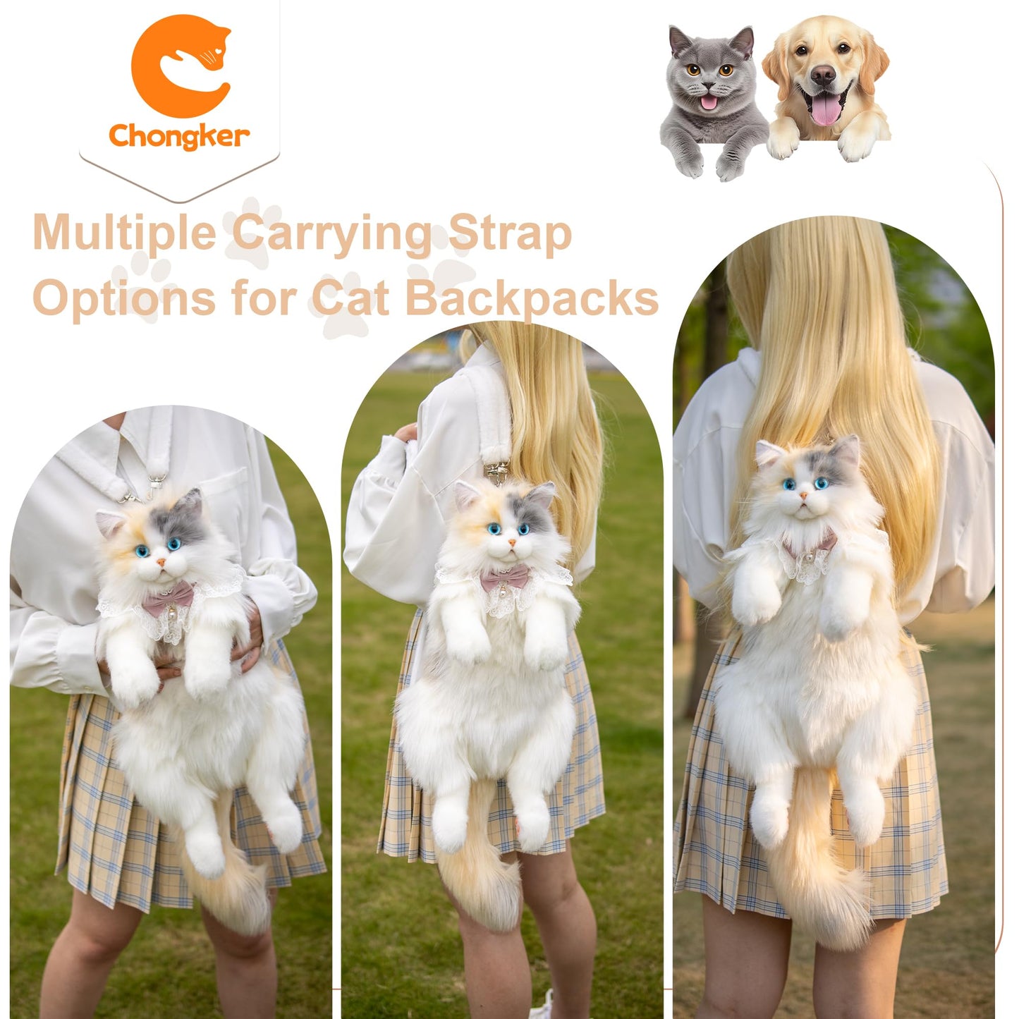 Chongker Cat Shaped Backpack - Handcrafted Stuffed Animals Plush Bag with Adjustable Shoulder, Crossbody, and Handbag Straps (MaineCoon Cat)