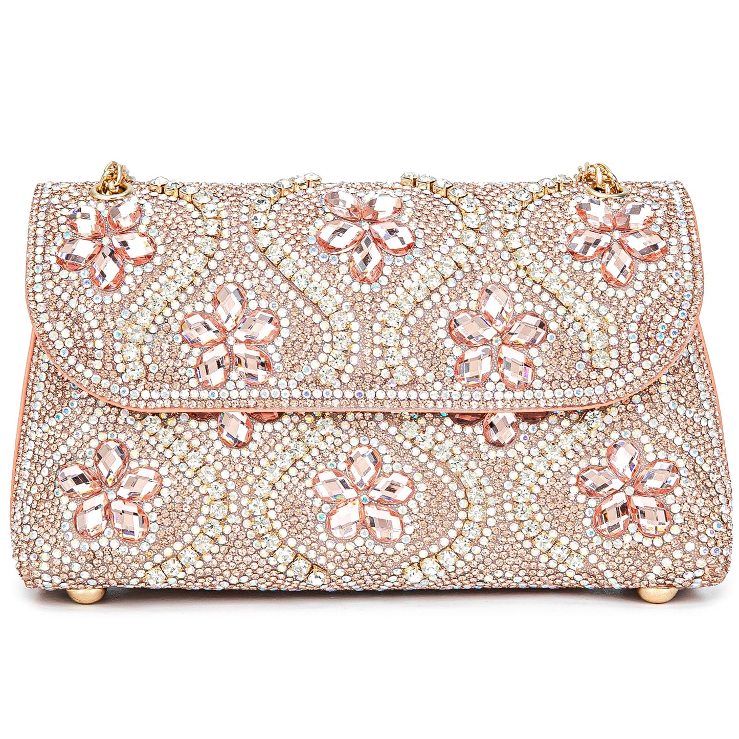 Flower Evening Handbags Chain Strap Square Shoulder Bag Crossbody Bag Crystals Rhinestone Clutch Purse