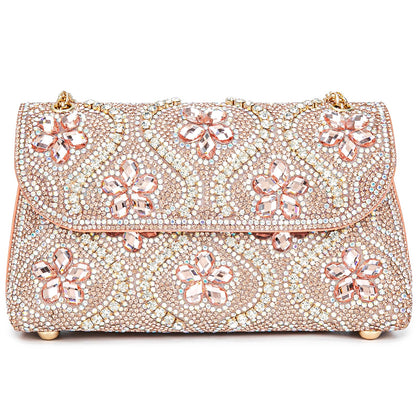 Flower Evening Handbags Chain Strap Square Shoulder Bag Crossbody Bag Crystals Rhinestone Clutch Purse