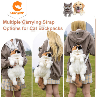 Chongker Cat Shaped Backpack - Handcrafted Stuffed Animals Plush Bag with Adjustable Shoulder, Crossbody, and Handbag Straps (MaineCoon Cat)