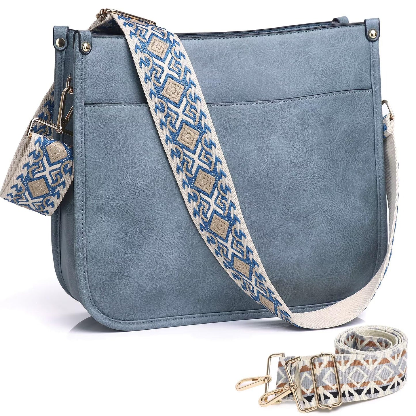 Crossbody Purse with Guitar Strap Zipped Pockets Handbag Shoulder Bag Vegan Leather Crossbody Bags for Women