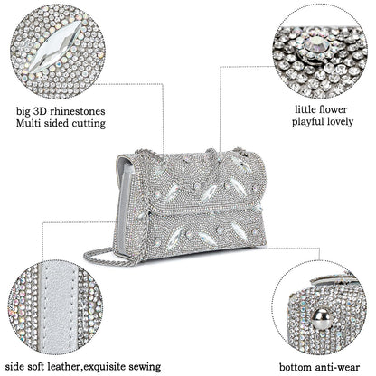 Flower Evening Handbags Chain Strap Square Shoulder Bag Crossbody Bag Crystals Rhinestone Clutch Purse
