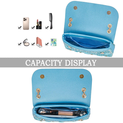Flower Evening Handbags Chain Strap Square Shoulder Bag Crossbody Bag Crystals Rhinestone Clutch Purse