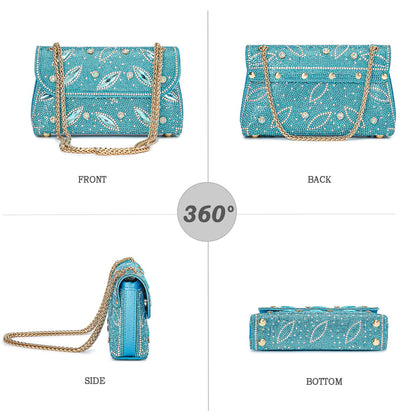 Flower Evening Handbags Chain Strap Square Shoulder Bag Crossbody Bag Crystals Rhinestone Clutch Purse