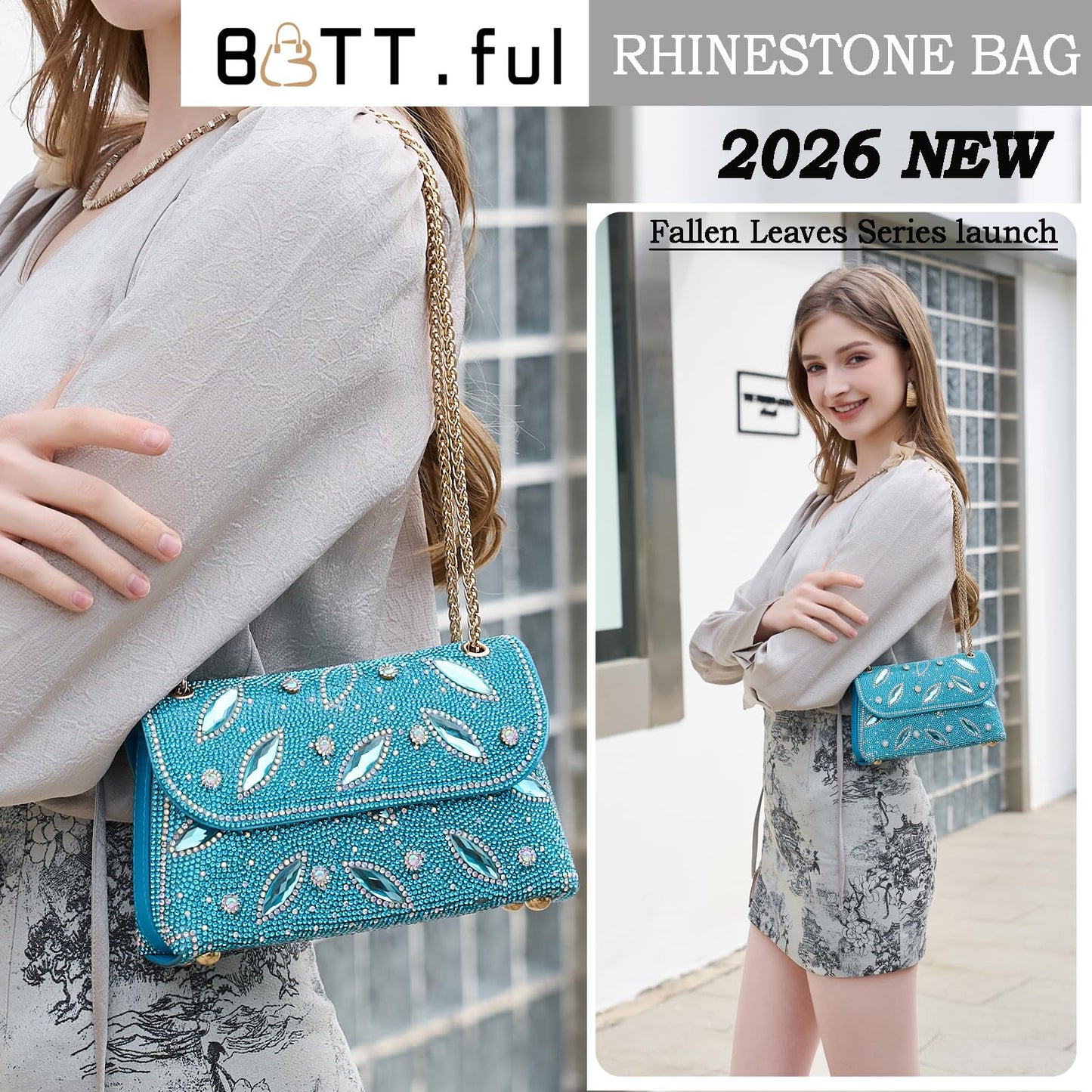 Flower Evening Handbags Chain Strap Square Shoulder Bag Crossbody Bag Crystals Rhinestone Clutch Purse