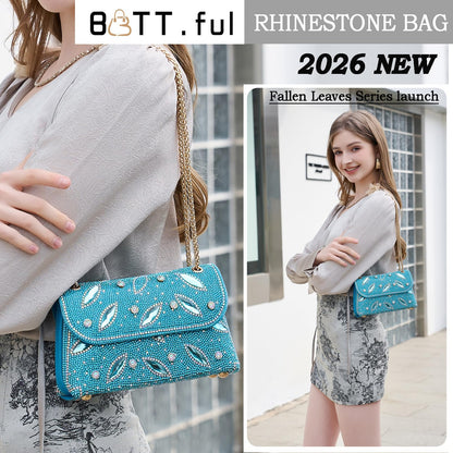 Flower Evening Handbags Chain Strap Square Shoulder Bag Crossbody Bag Crystals Rhinestone Clutch Purse