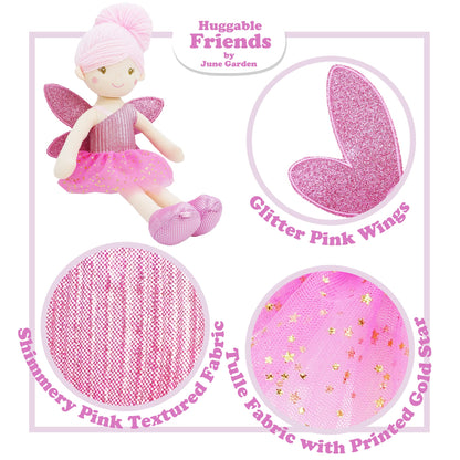 June Garden 18" Ballerina Plush Doll Rosalie - Soft Pink Hair Doll in Floral Dress & Tulle Skirt with Ballet Shoes - Gift for Girls & Toddlers