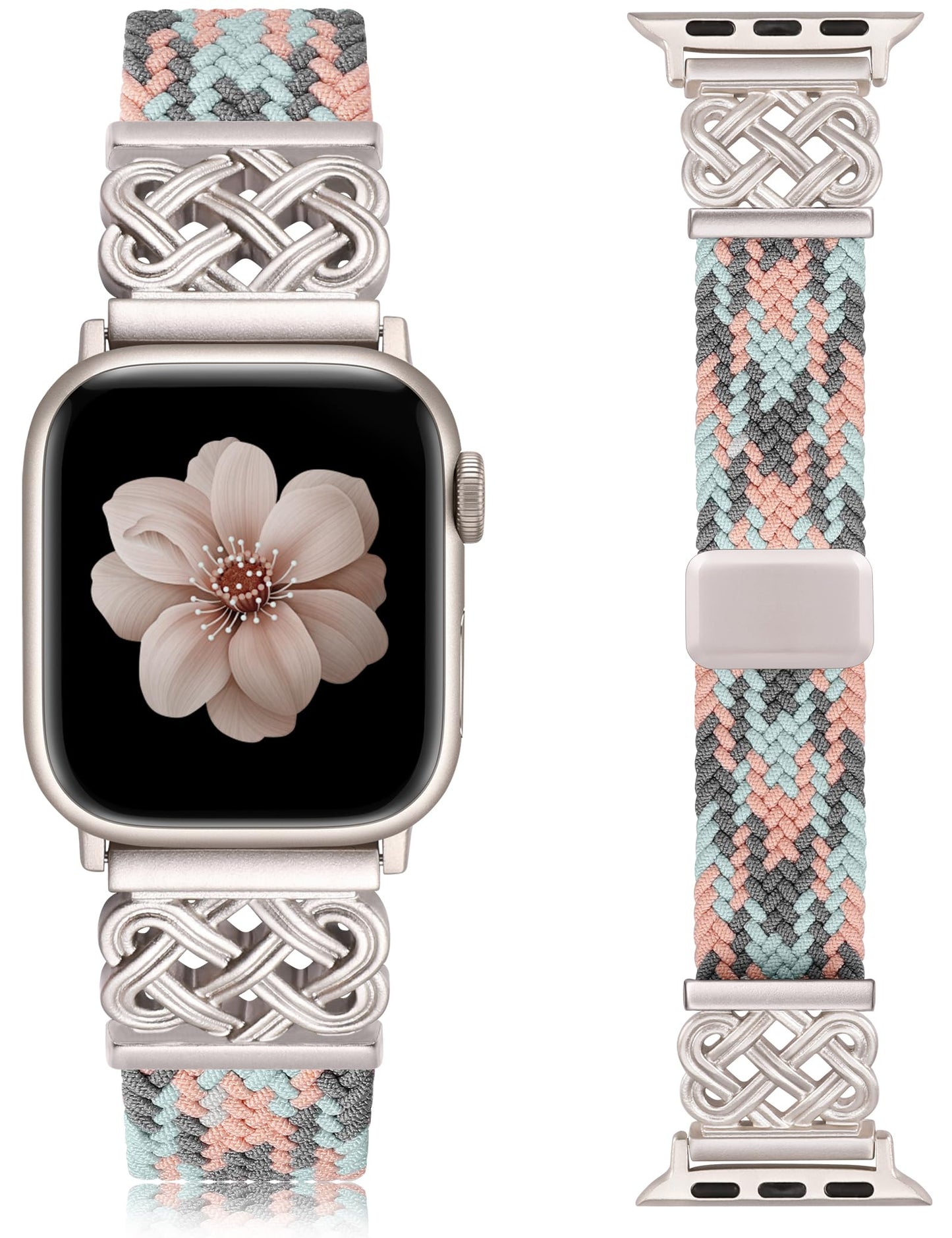 Braided Magnetic Band Compatible with Apple Watch Bands 38/40/41/42/44/45/46/49mm Dressy Celtic Metal Stretchy Elastic Strap for Watch Series 11 10 9 8 7 6 5 4 SE/Ultra 3 2 1