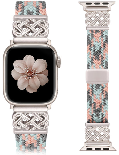 Braided Magnetic Band Compatible with Apple Watch Bands 38/40/41/42/44/45/46/49mm Dressy Celtic Metal Stretchy Elastic Strap for Watch Series 11 10 9 8 7 6 5 4 SE/Ultra 3 2 1