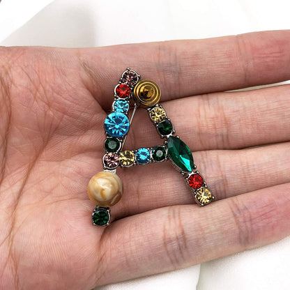 Initial Brooch A to Z 26 English Letters Plated Metal Stone Clear Colorful Crystal Lapel Pin Brooches Collar