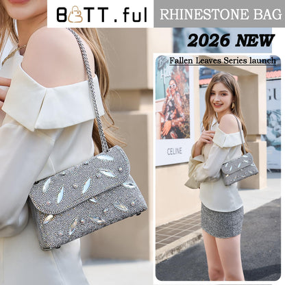 Flower Evening Handbags Chain Strap Square Shoulder Bag Crossbody Bag Crystals Rhinestone Clutch Purse