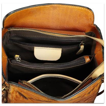 LRTO Genuine Leather Purses and Handbags for Women Retro Embossed Crossbody Shoulder Bag Satchel Pouches