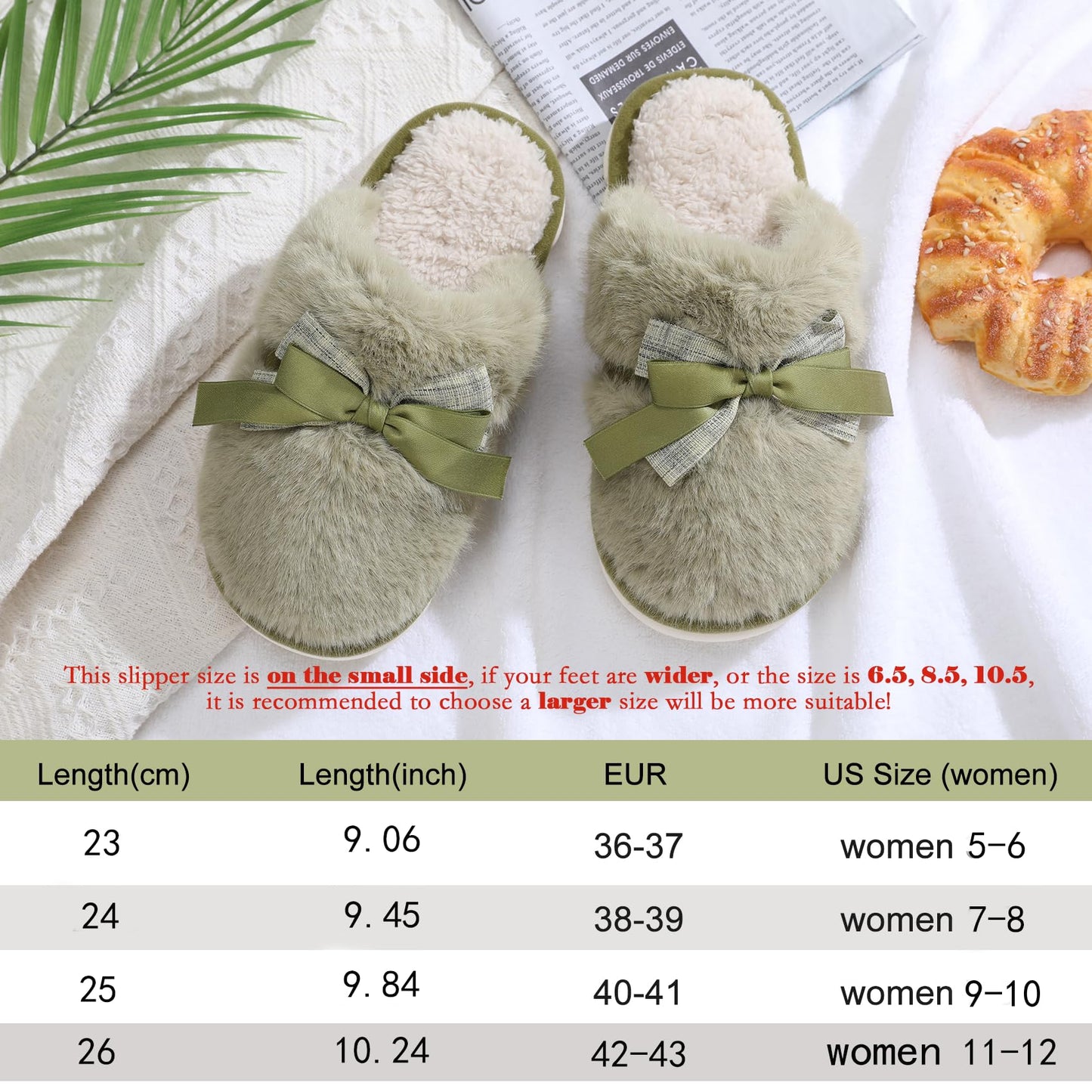 Cute Women's Memory Foam House Slippers - Fuzzy Plush Faux Fur Slippers with Bow Butterfly Tie - Anti-Skid Indoor/Outdoor Gifts for Women, Moms & Ladies