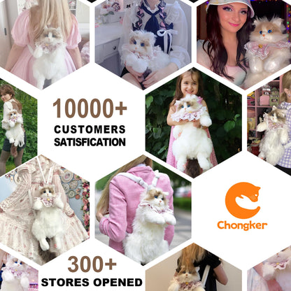 Chongker Cat Shaped Backpack - Handcrafted Stuffed Animals Plush Bag with Adjustable Shoulder, Crossbody, and Handbag Straps (MaineCoon Cat)