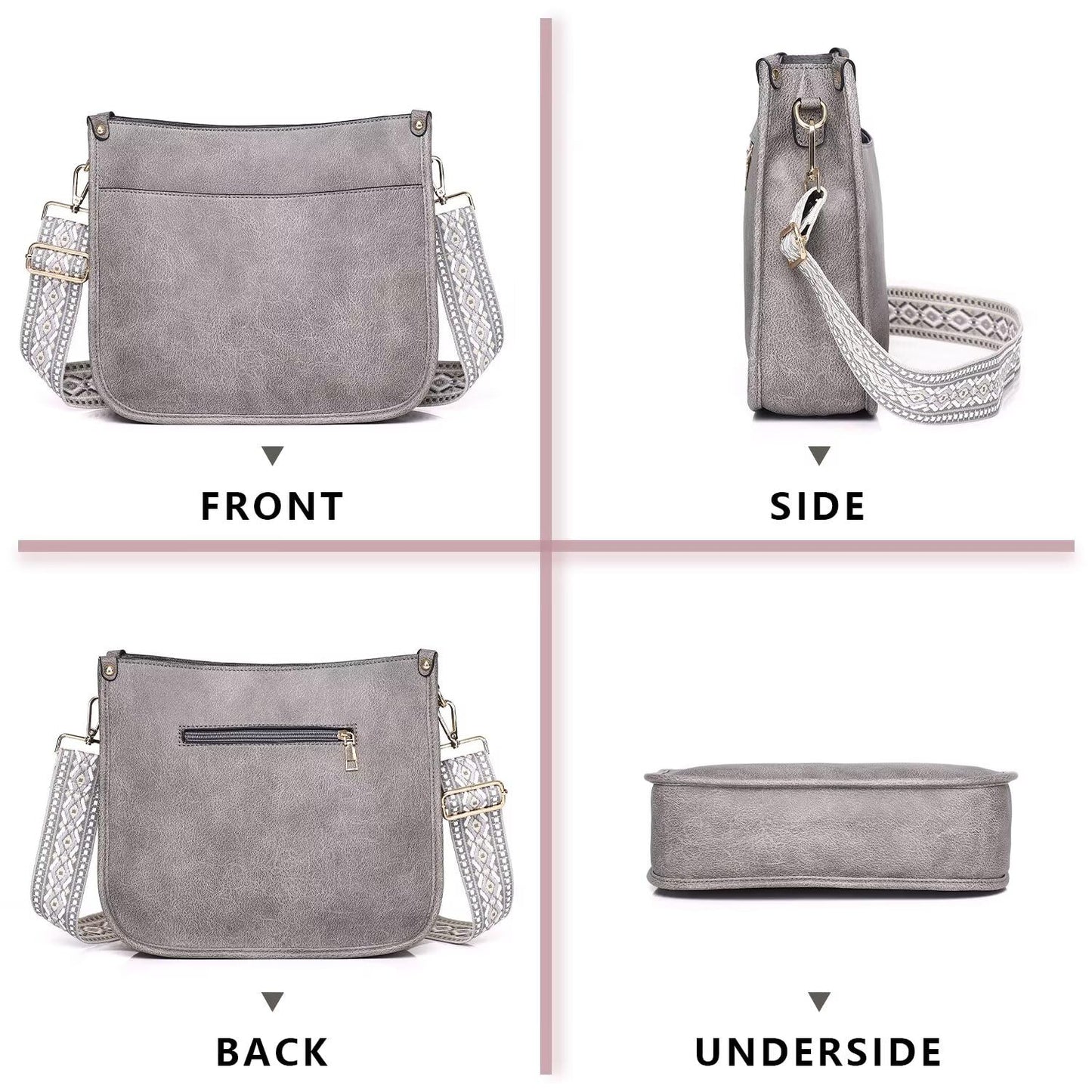 Crossbody Purse with Guitar Strap Zipped Pockets Handbag Shoulder Bag Vegan Leather Crossbody Bags for Women