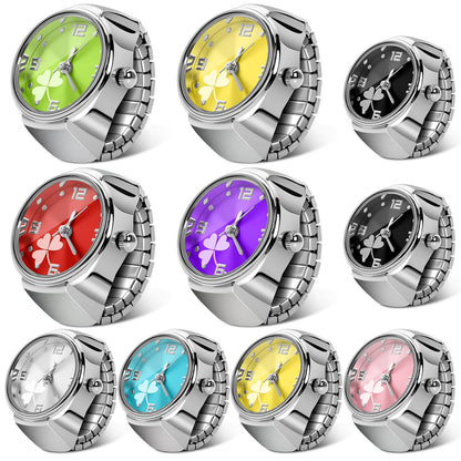 Landical 10 Pcs Finger Watches for Women Men Adjustable Clock Rings Bulk Creative Elastic Round Quartz Finger Watches