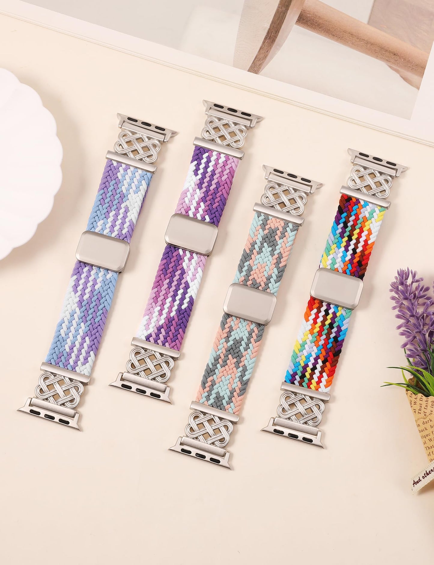 Braided Magnetic Band Compatible with Apple Watch Bands 38/40/41/42/44/45/46/49mm Dressy Celtic Metal Stretchy Elastic Strap for Watch Series 11 10 9 8 7 6 5 4 SE/Ultra 3 2 1