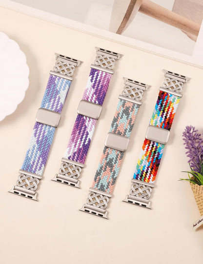 Braided Magnetic Band Compatible with Apple Watch Bands 38/40/41/42/44/45/46/49mm Dressy Celtic Metal Stretchy Elastic Strap for Watch Series 11 10 9 8 7 6 5 4 SE/Ultra 3 2 1