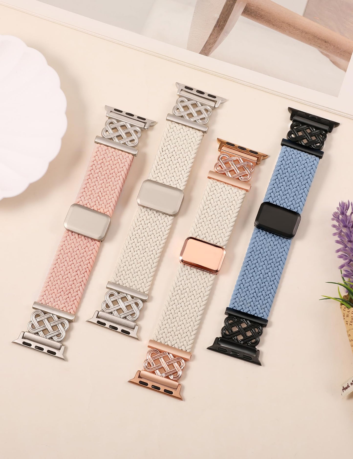 Braided Magnetic Band Compatible with Apple Watch Bands 38/40/41/42/44/45/46/49mm Dressy Celtic Metal Stretchy Elastic Strap for Watch Series 11 10 9 8 7 6 5 4 SE/Ultra 3 2 1