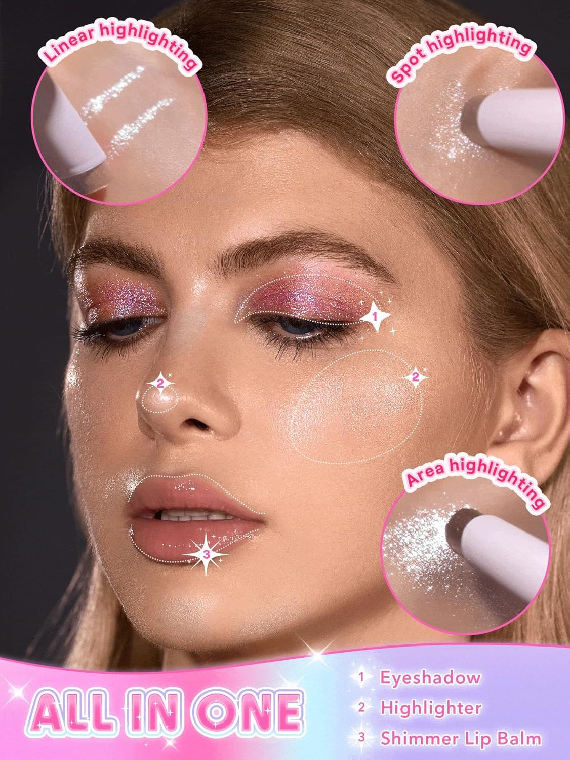 SHEGLAM Crystal Jelly Glaze Stick Eye Shadow Stick Eyeliner Brightener Pencil Crayon with Brush Easy to Blend Long Lasting Shimmer Eyeshadow-Lilac Luster