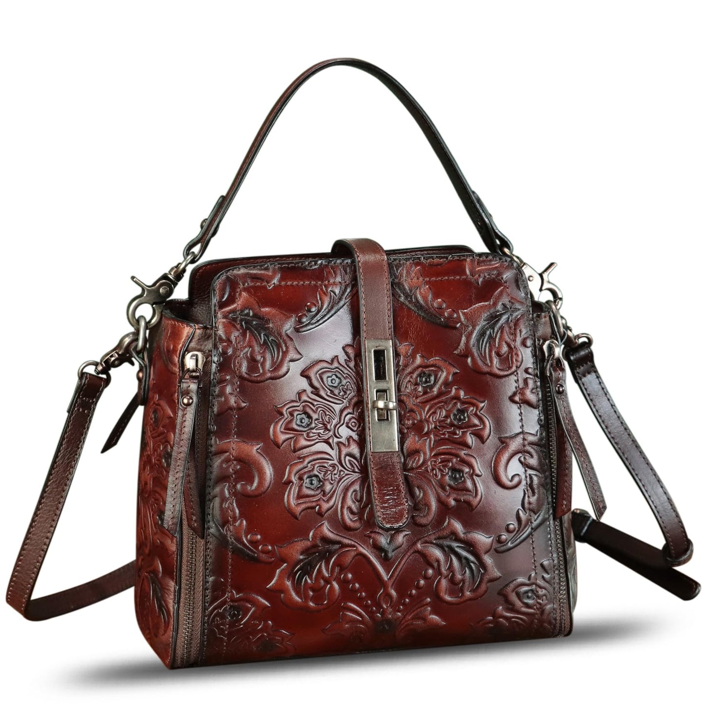 LRTO Genuine Leather Purses and Handbags for Women Retro Embossed Crossbody Shoulder Bag Satchel Pouches