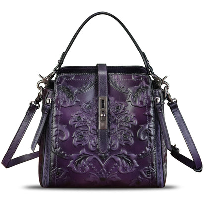 LRTO Genuine Leather Purses and Handbags for Women Retro Embossed Crossbody Shoulder Bag Satchel Pouches