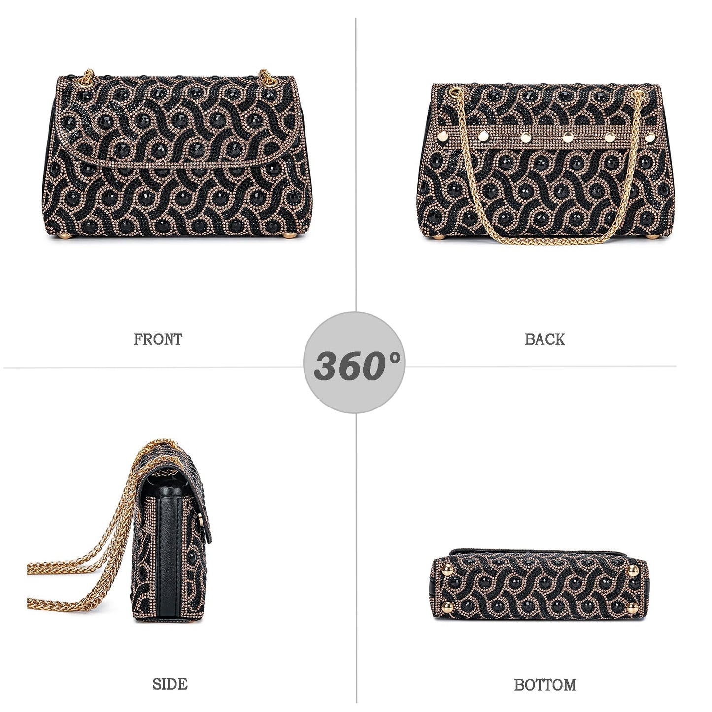 Flower Evening Handbags Chain Strap Square Shoulder Bag Crossbody Bag Crystals Rhinestone Clutch Purse