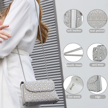 Flower Evening Handbags Chain Strap Square Shoulder Bag Crossbody Bag Crystals Rhinestone Clutch Purse