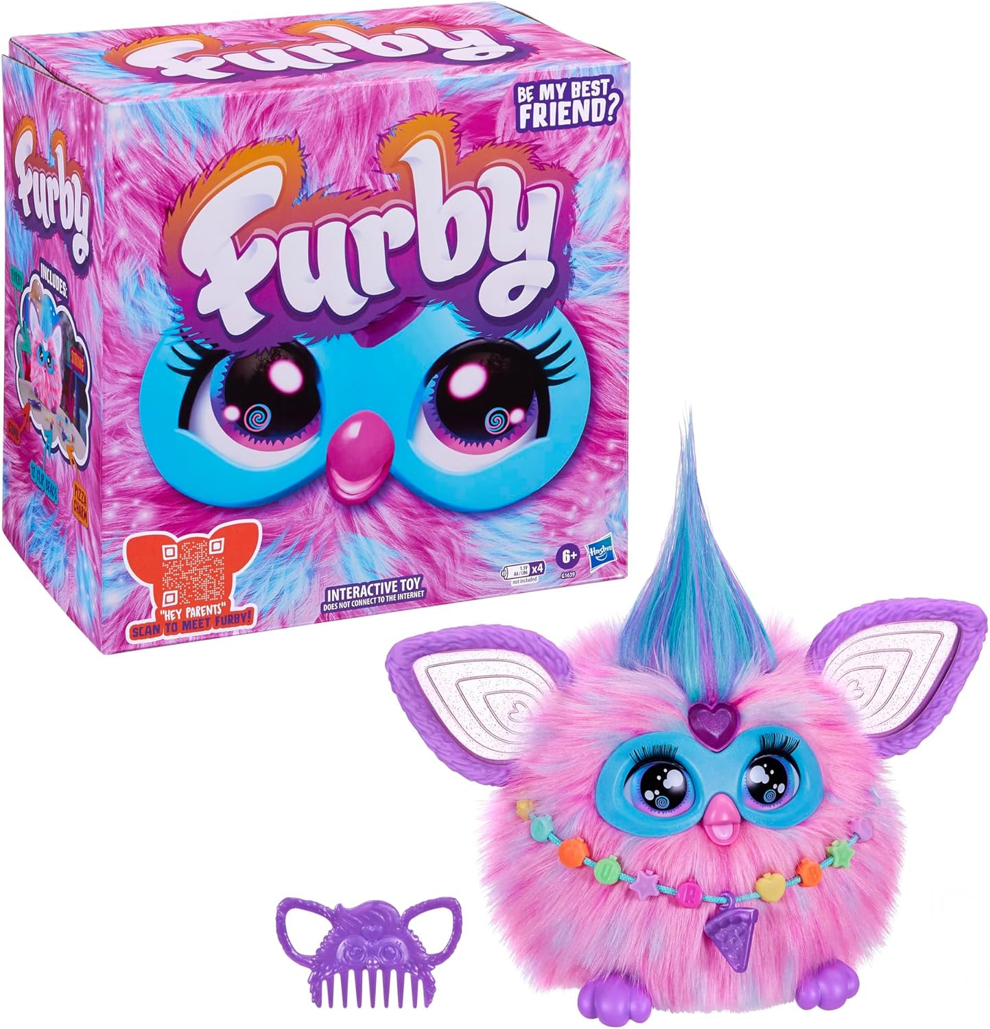 Furby Cotton Candy, 15 Fashion Accessories, Interactive Plush Toys for 6 Year Old Girls & Boys & Up, Voice Activated Animatronic, Pink & Blue