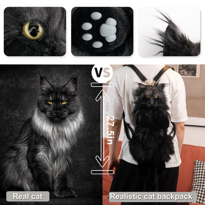 Chongker Cat Shaped Backpack - Handcrafted Stuffed Animals Plush Bag with Adjustable Shoulder, Crossbody, and Handbag Straps (MaineCoon Cat)
