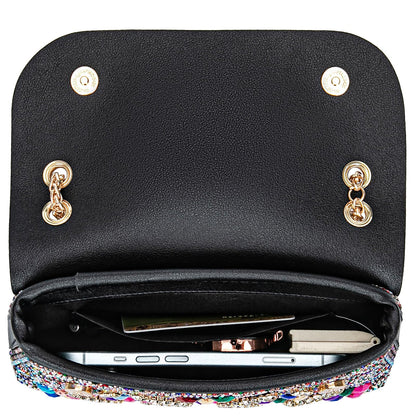 Flower Evening Handbags Chain Strap Square Shoulder Bag Crossbody Bag Crystals Rhinestone Clutch Purse