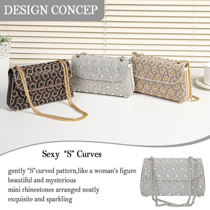 Flower Evening Handbags Chain Strap Square Shoulder Bag Crossbody Bag Crystals Rhinestone Clutch Purse