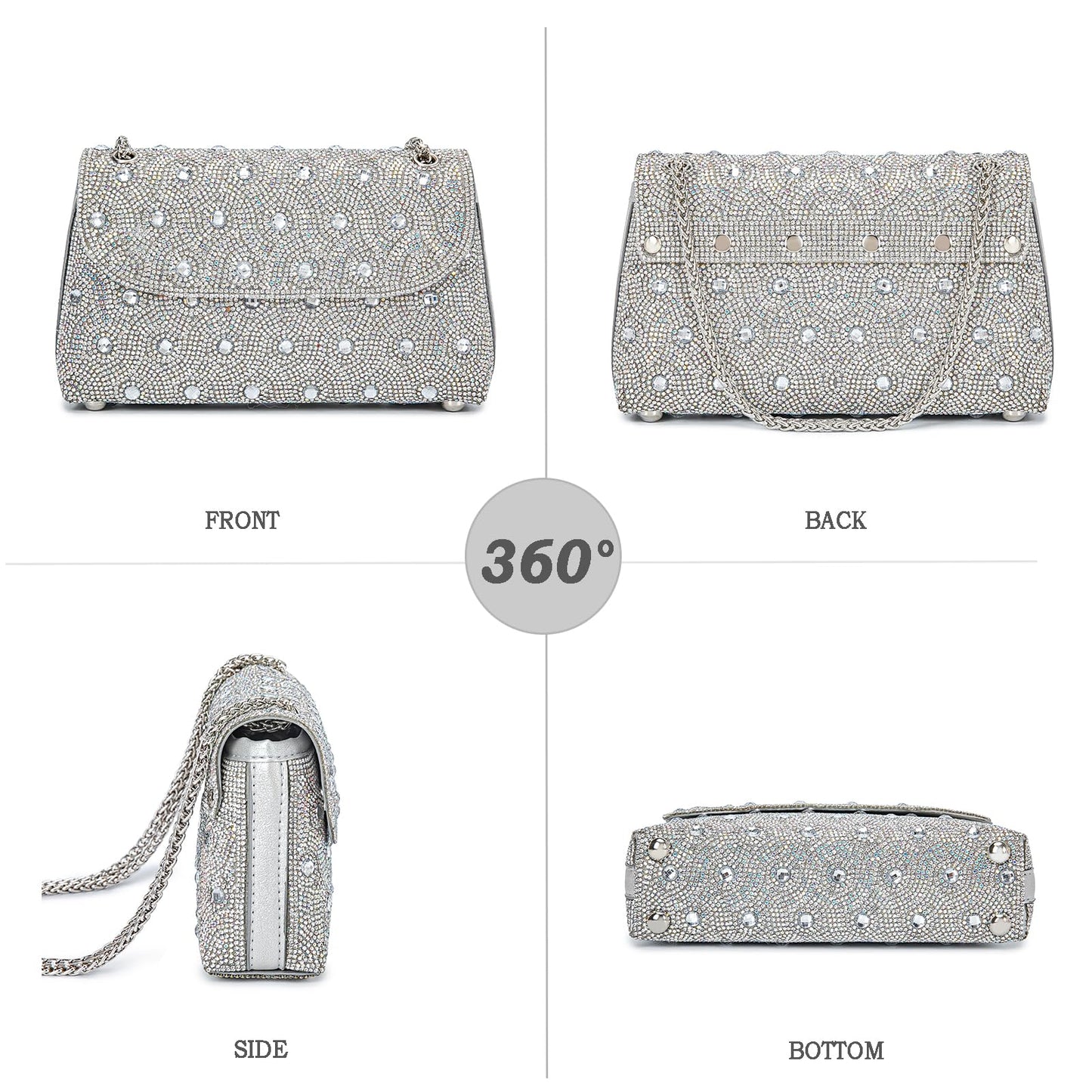 Flower Evening Handbags Chain Strap Square Shoulder Bag Crossbody Bag Crystals Rhinestone Clutch Purse