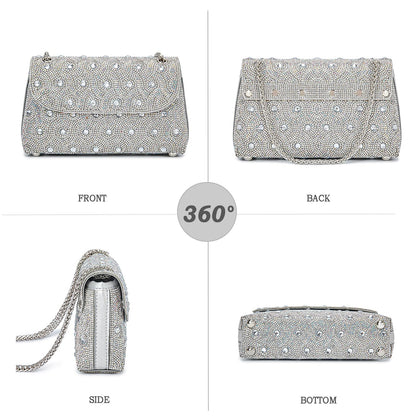 Flower Evening Handbags Chain Strap Square Shoulder Bag Crossbody Bag Crystals Rhinestone Clutch Purse