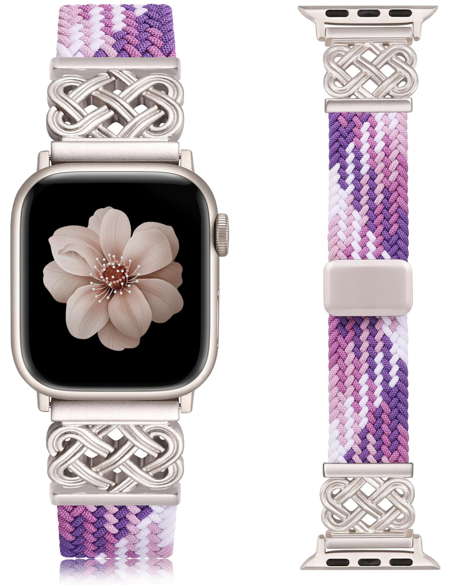 Braided Magnetic Band Compatible with Apple Watch Bands 38/40/41/42/44/45/46/49mm Dressy Celtic Metal Stretchy Elastic Strap for Watch Series 11 10 9 8 7 6 5 4 SE/Ultra 3 2 1
