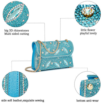 Flower Evening Handbags Chain Strap Square Shoulder Bag Crossbody Bag Crystals Rhinestone Clutch Purse