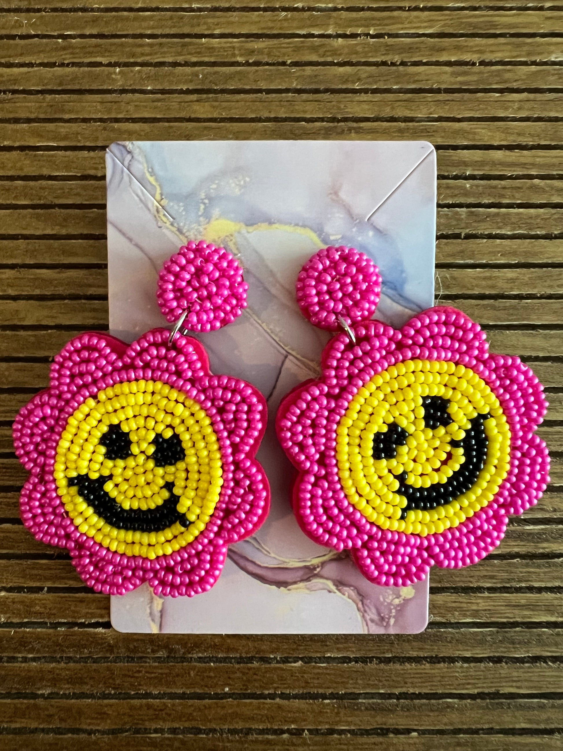 Bead handmade smile face flower earrings