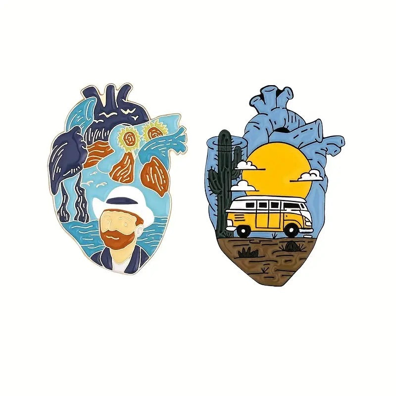 Artistic human heart shape enamel pin