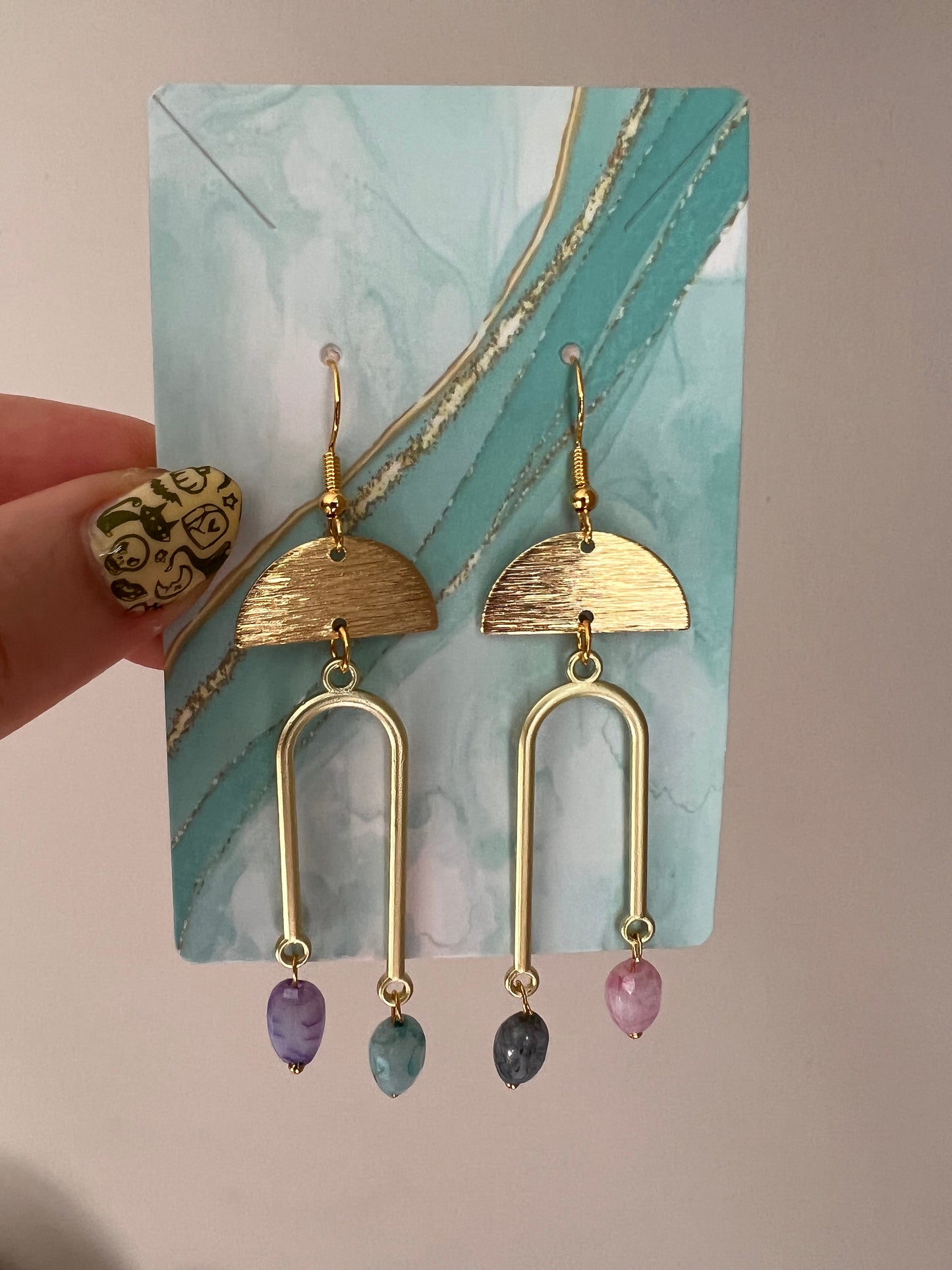 Chandelier Handmade Drop Earrings with Roasted Glass Pendants in Mixed Color