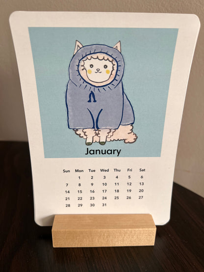 Hand-Illustrated 2025 Doodle Art Calendar for Every Month Whimsical with Wooden Block