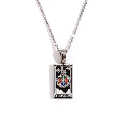 Tarot Card Necklace with Inlaid Design and Crystals
