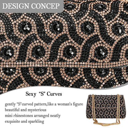 Flower Evening Handbags Chain Strap Square Shoulder Bag Crossbody Bag Crystals Rhinestone Clutch Purse