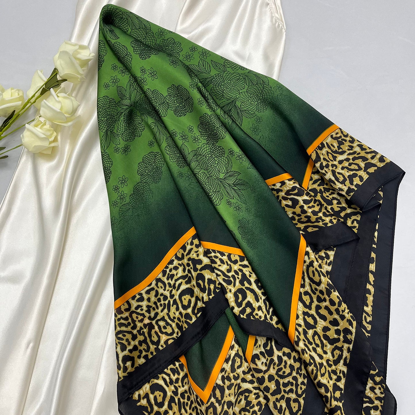 35" Square Mulberry Silk Imitation Head Scarf for Women Satin Large Hair Scarves Neck Scarf